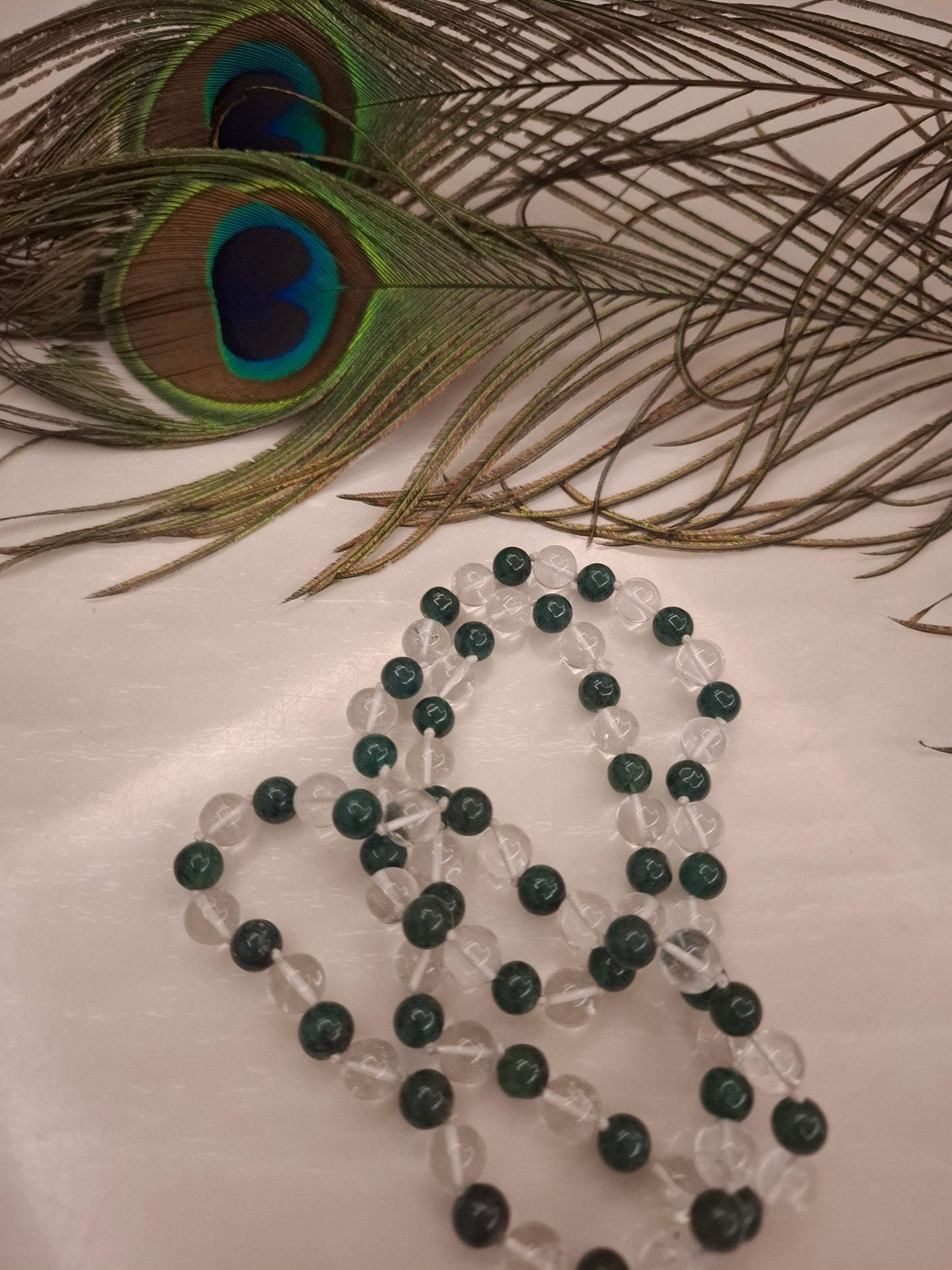 Clear Quartz And Green Aventurine  Maala(30inch)