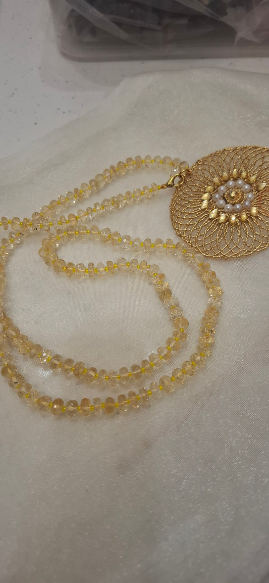 Citrine Maala Diamond  Cut button Beads (28 inch)