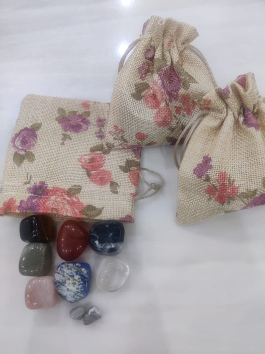 Abundance Pouch (Potli)(Green Aventurine,Pyrite, Tiger Eye, Carnelian,Rose Quartz,Black Tourmaline,Clear Quartz,Lapiz)