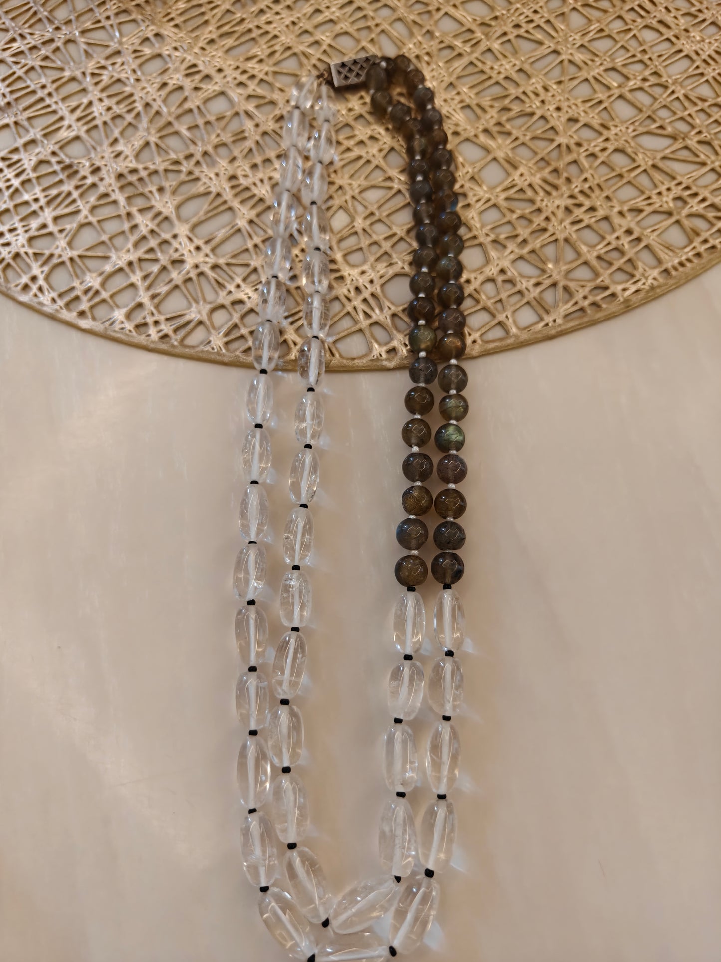 Labrodorite And Clear quartz Mala (18inch)100 💯 original