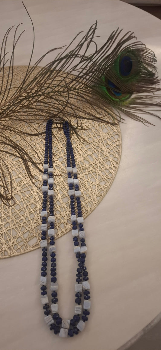 Lapiz Lazuli And Blue Lace Agate Neckpiece (24 inch)