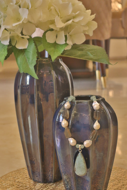 Long Neckpiece  Of Flourite Aventurine, Pearls  And Larimar ๐ฏ original