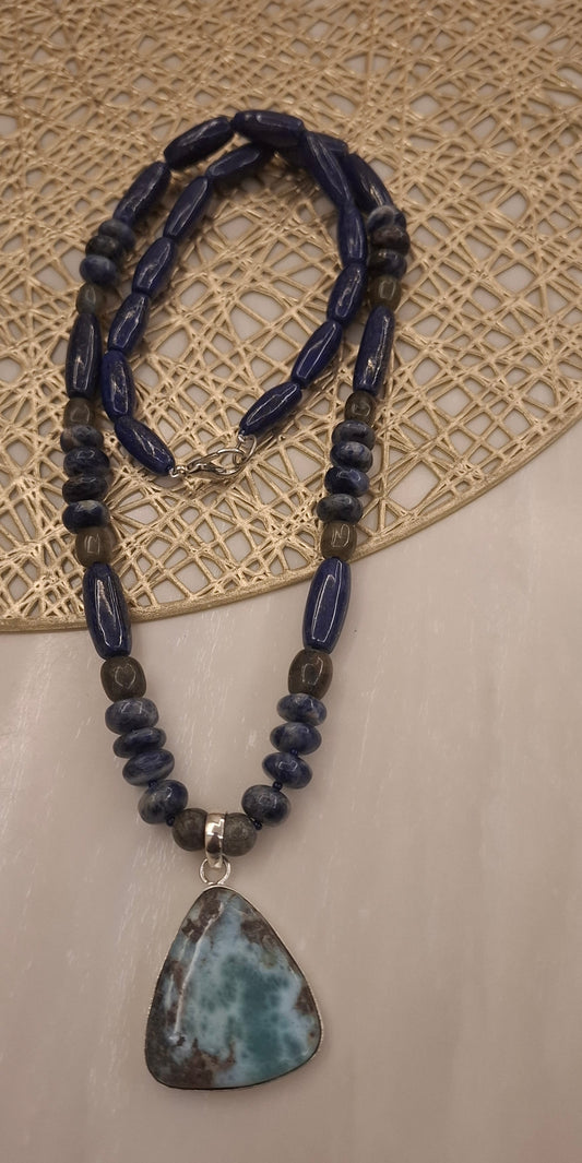 Lapiz Lazuli Neckpieace With Larimar Pendent