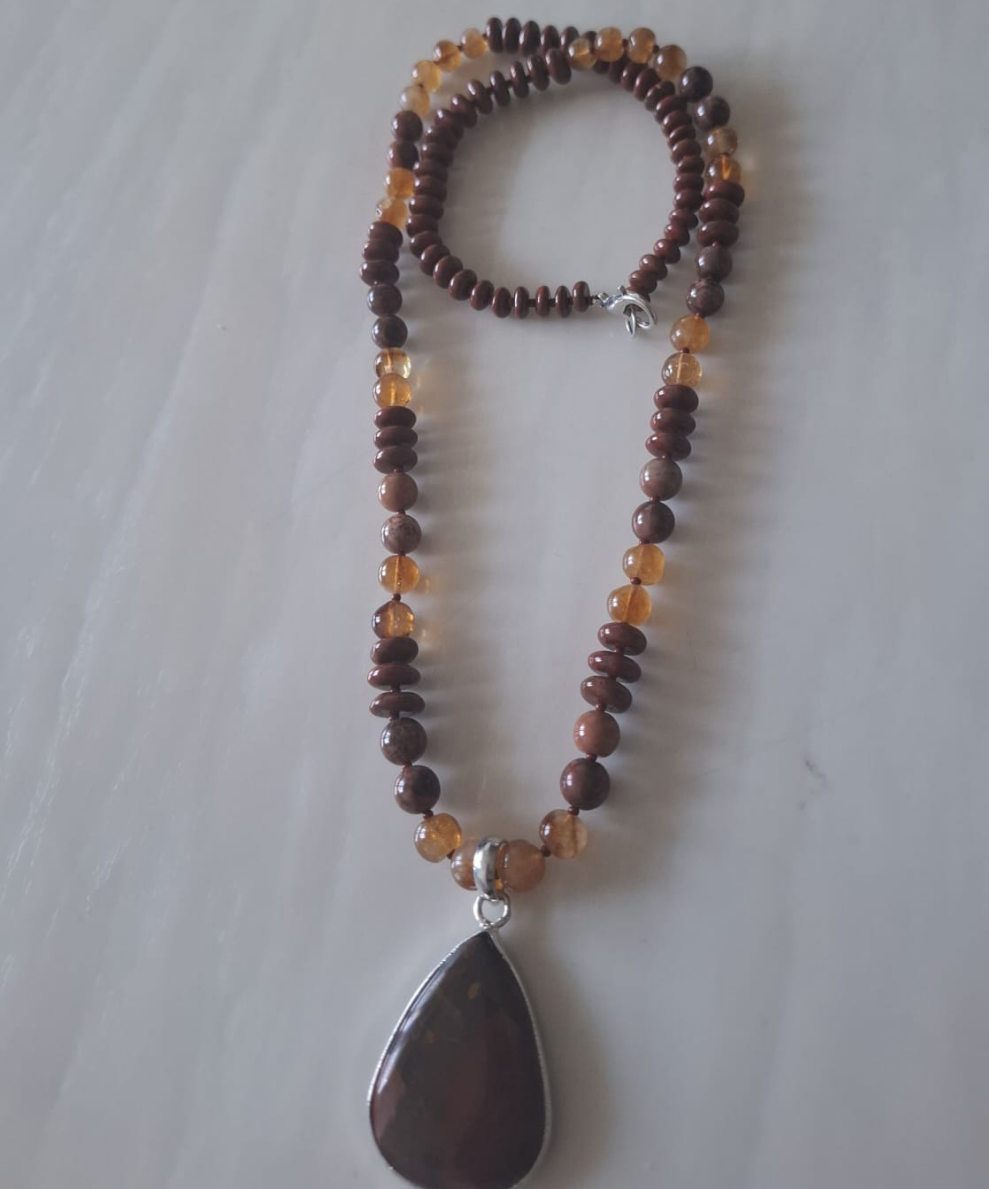 Red Jasper And Citrine Neckpiece [30 inch]