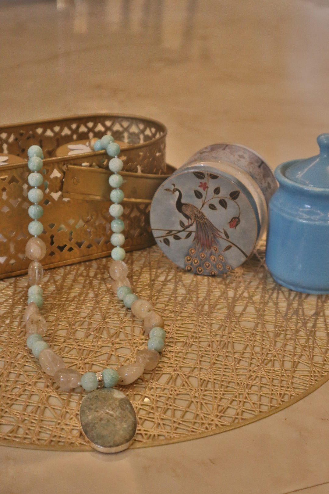 Rutile ,Amzonite  With Larimar Pendent Neckpiece  💯 Original