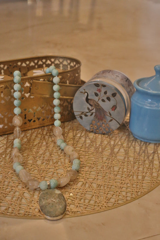 Rutile ,Amzonite  With Larimar Pendent Neckpiece  💯 Original