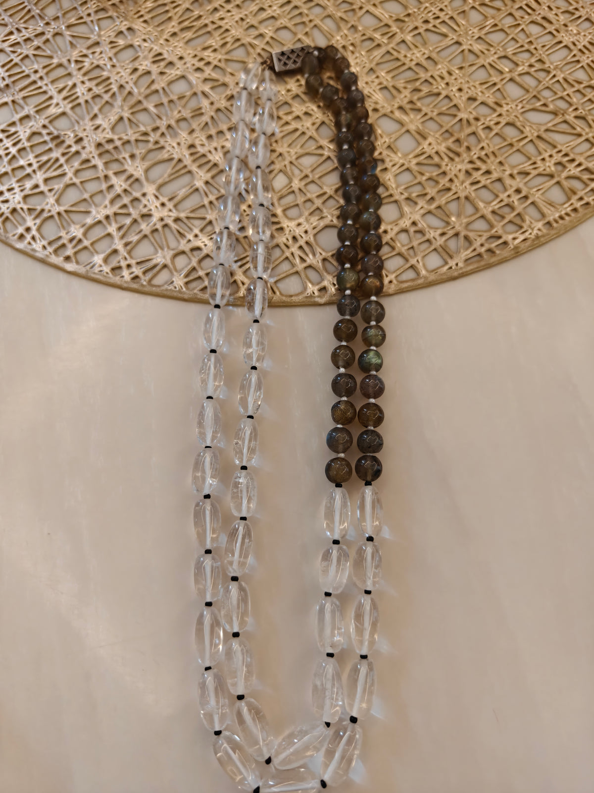 Labrodorite And Clear quartz Mala (18inch)100 💯 original