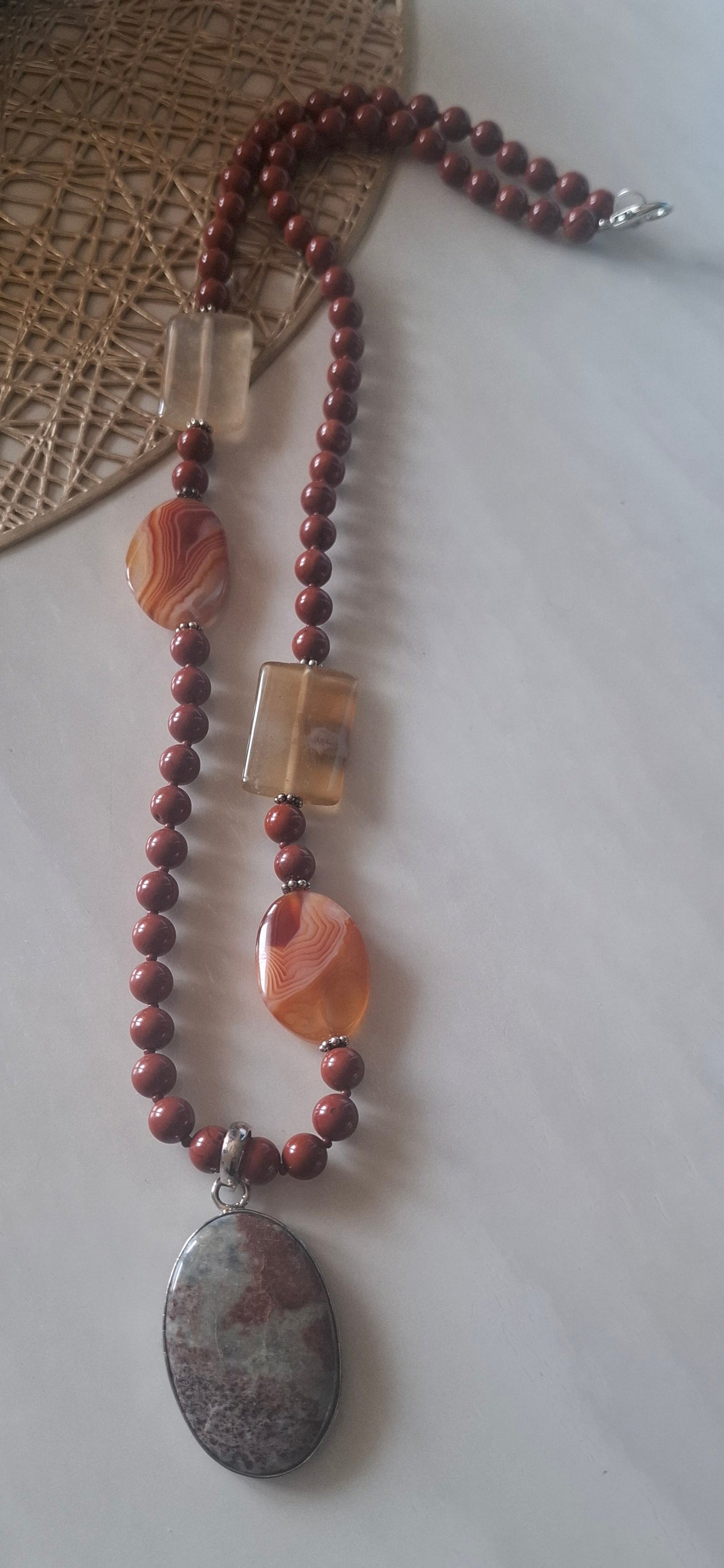 Red Jasper Maala with Calcedony And Agate [30inch]