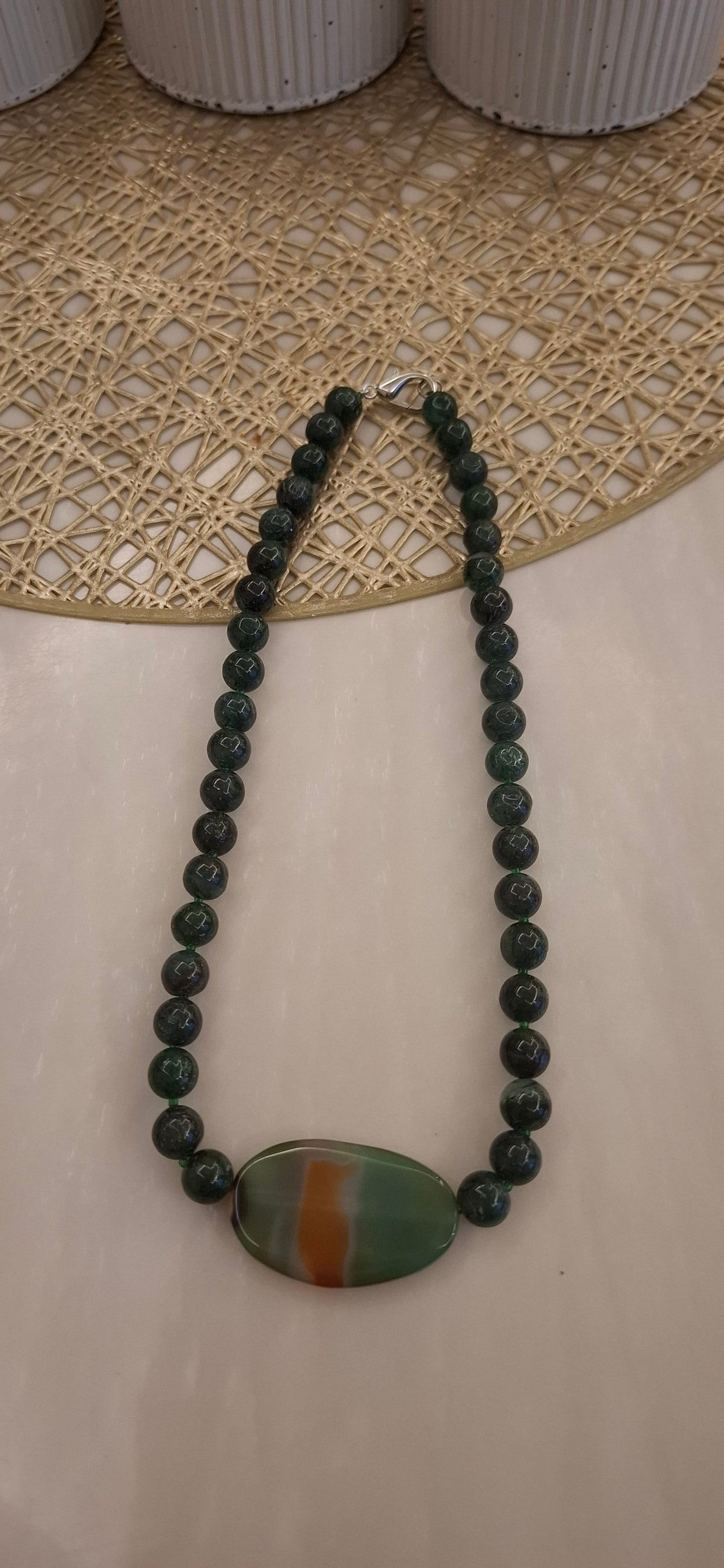 Green Aventurine  With Calcedony pendent Maala (18")100%original