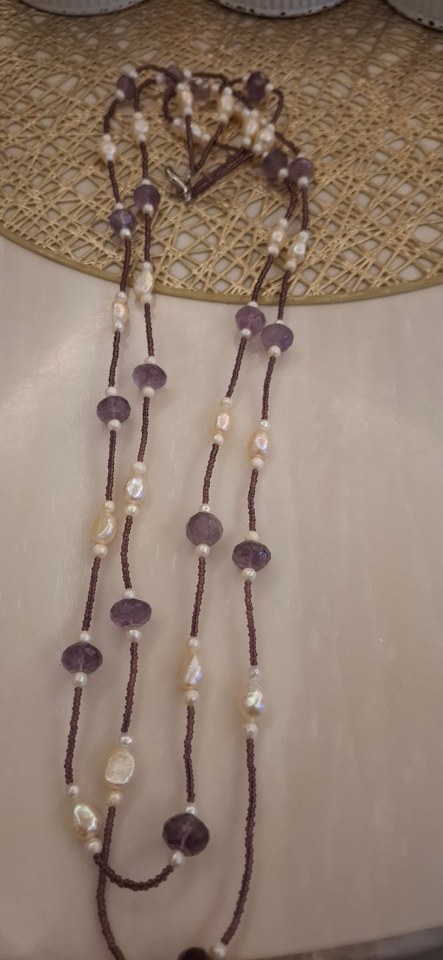 Amethyst  and Pearl Double layer Long Maala(34")100%original